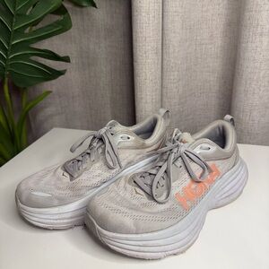Hoka Bondi 8 Light Gray and Coral Running Shoes Sneakers